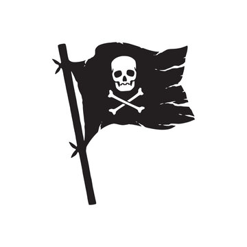 recommend clip art: Waving pirate flag concept. Pirate flag with skull and crossbones design illustration, vector.
