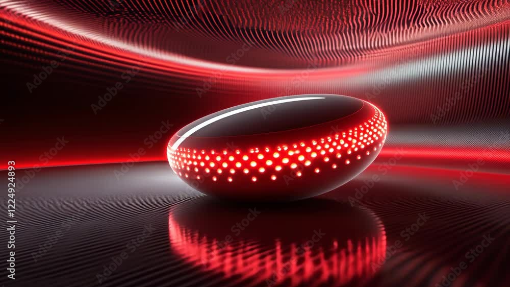 Poster brightly lit futuristic object glowing in a vibrant red environment with smooth lines and curves