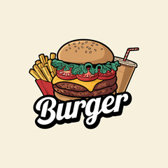 burger Logotype for restaurant or cafe or fast food. Vector illustration, Fast food logo