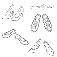 靴の手描き線画イラストセット