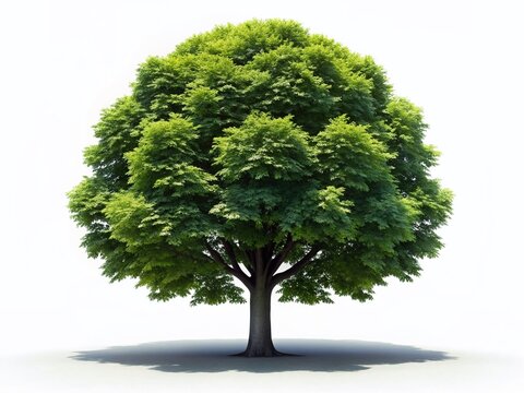 Silhouette of a Single Ohio Buckeye Tree, Isolated on White Background - Stock Photo