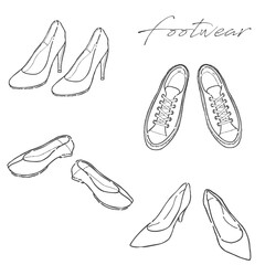 靴の手描き線画イラストセット