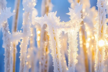 Fototapeta premium Frosted natural formations glistening in soft winter light create a magical winter wonderland atmosphere