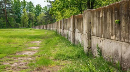 Concrete Retaining Wall: A thick, reinforced barrier made of concrete, designed to hold back soil and prevent erosion, stabilizing slopes and protecting landscapes.