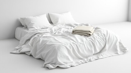 Making a cozy bed white linen arrangement minimalist bedroom home decor bright space top view comfort concept