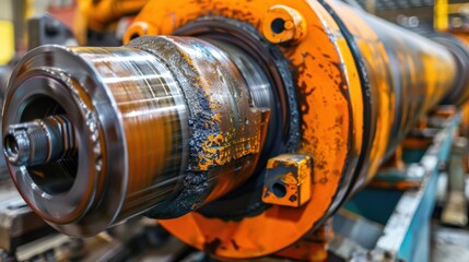 Fototapeta premium Steel Roller: A heavy, cylindrical roller made of steel, used in machinery for smoothing surfaces, ensuring a uniform and compacted finish in construction projects. 