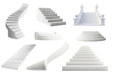 PNG White stairs element set on transparent background
