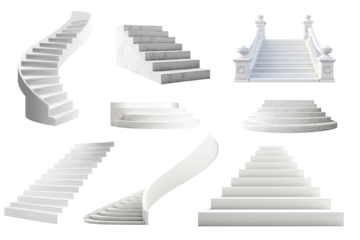 PNG White stairs element set on transparent background