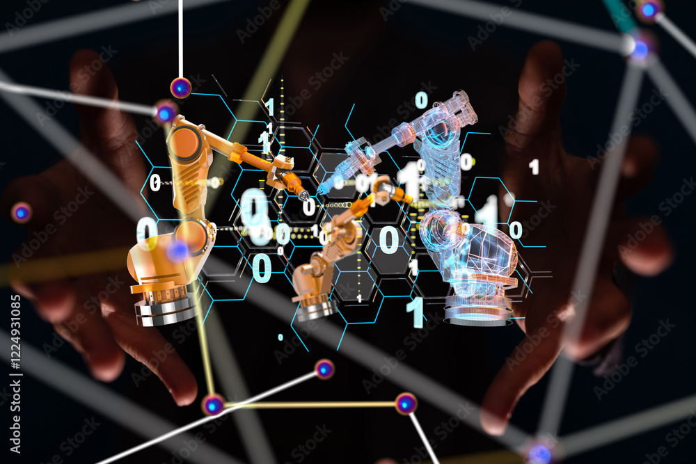 Poster neural network 3d illustration. big data and cybersecurity