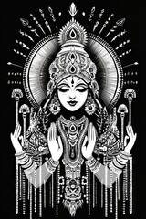 Fototapeta premium Intricate black and white illustration of a serene goddess.