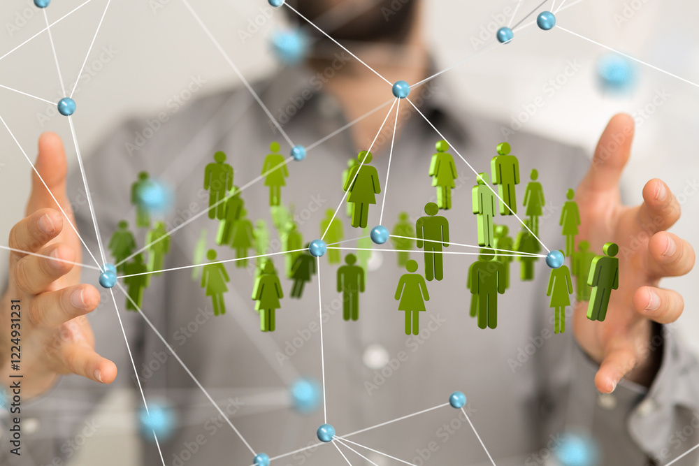 Poster Global network. Blockchain. 3D illustration. Neural networks and artificial intelligence. Abstract