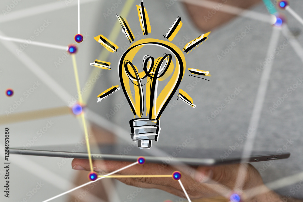 Poster Neural network 3D illustration. Big data and cybersecurity