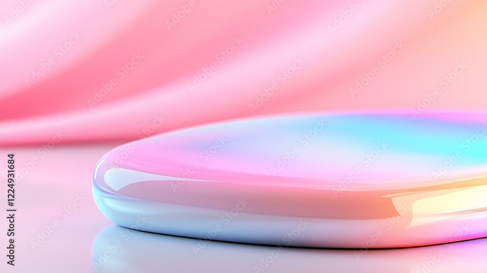 Wall mural futuristic gradient object with smooth iridescent surface on pastel background