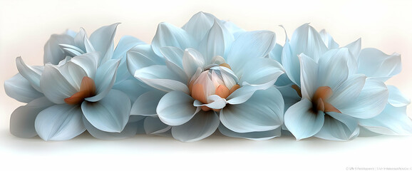 Three Pale Blue Dahlias on White Background