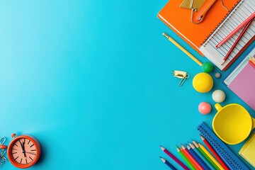 Colorful illustration of books and apple for back to school.