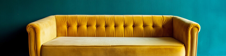 Stylish yellow couch against a teal wall in modern decor