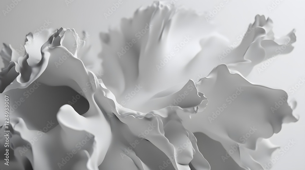 Poster abstract white fluid forms. swirling, dynamic shapes create a textured, elegant image.