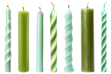 PNG Green striped spiral candles variety, element set on transparent background