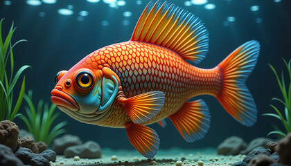 Fototapeta premium Vibrant goldfish swimming gracefully in serene aquarium, aquatic beauty