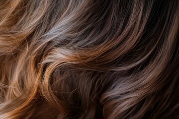 Fototapeta premium Hair exhibiting soft waves and a blend of warm brown tones captured in natural light during daylight hours