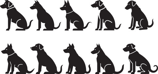 Dog set silhouette black vector on white background, animal silhouettes, vector silhouettes of a dog, Silhouettes of dog breeds, Collection of dog silhouettes, vector hand drawn animals silhouette set