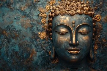 Serene Buddha sculpture with ornate details.