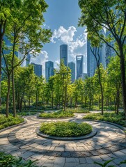 Fototapeta premium Exploring urban nature trails in shanghai park pathways scenic views lush environment serene atmosphere