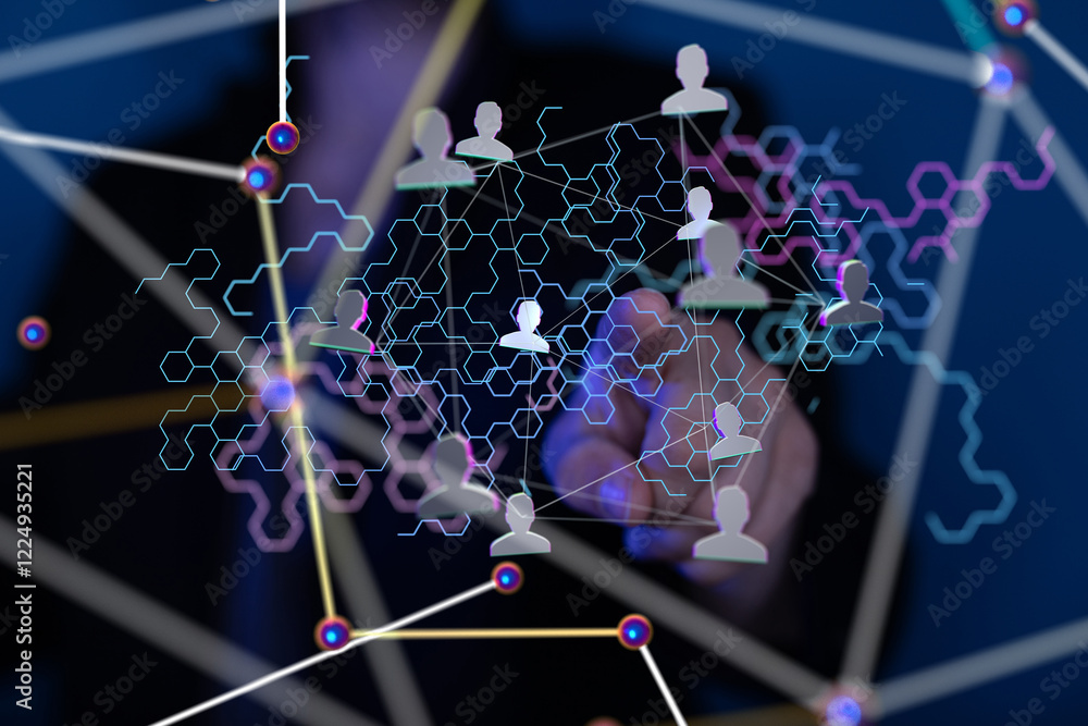Poster Neural network concept. Connected cells with links.