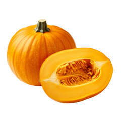 Halved pumpkin on isolated background