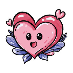 Love Valentine Days Heart Kawaii, Art Vector, hand drawn, hand drawing, vector, emoticon, icon, coloring, illustration