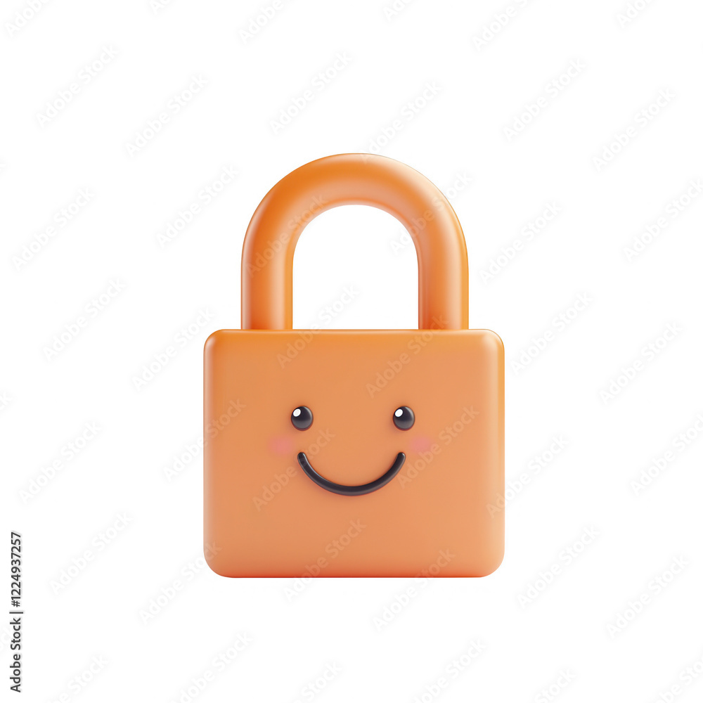 Poster a cheerful lock with a smiley face, representing security and positivity., isolated on a transparent