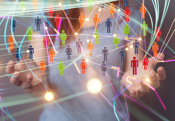 abstract lines with dots over dark background.