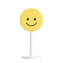 Fototapeta premium A cheerful smiley face on a stand represents happiness and positivity., isolated on a transparent background.