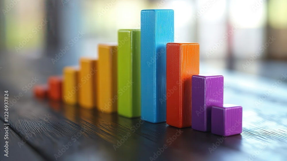 Poster analyzing growth trends with colorful blocks home office educational content bright environment clos