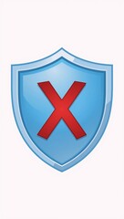 Obraz premium Minimalist Vector Design White Background with Cartoon-Style Blue Safety Shield and Red X Mark for Security Alert