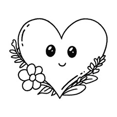 Love Valentine Days Heart Kawaii, Art Vector, hand drawn, hand drawing, vector, emoticon, icon, coloring, illustration