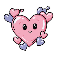 Love Valentine Days Heart Kawaii, Art Vector, hand drawn, hand drawing, vector, emoticon, icon, coloring, illustration