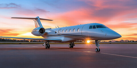Obraz premium Airplane on Runway at Sunset Captured During Takeoff with Beautiful Sky and Soft Light