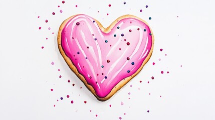 A Pink Heart-Shaped Cookie Delight - Sweet treat, love symbol, Valentine's Day, baked good, pink frosting.