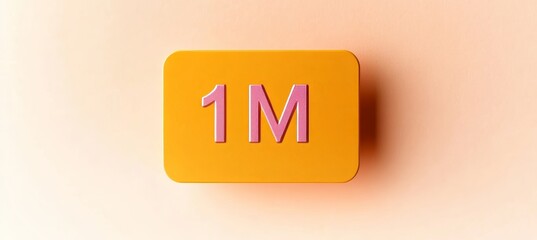 One Million Accomplishment Sign. Pastel Pink Numbers On A Yellow Rounded Square, Minimal Style