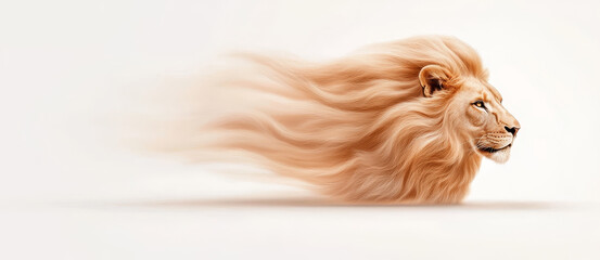 Naklejka premium A Majestic Leo Lion with a Flowing Mane - Power, freedom, grace, majesty, and wildness are symbolized in this image of a lion with a windswept mane.
