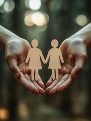 Supporting equality two feminine figures holding hands forest setting conceptual art inspirational mood