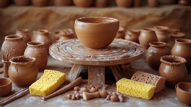 Pottery crafting demonstration artisan studio visual art indoor workshop close-up skill and creativity