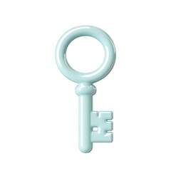 A minimalistic blue key design with a sleek and modern shape., isolated on a transparent background.