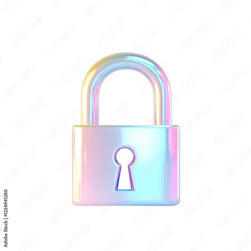 Poster a shiny, colorful padlock symbolizing security and protection in the digital world., isolated on a t