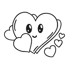 Love Valentine Days Heart Kawaii, Art Vector, hand drawn, hand drawing, vector, emoticon, icon, coloring, illustration