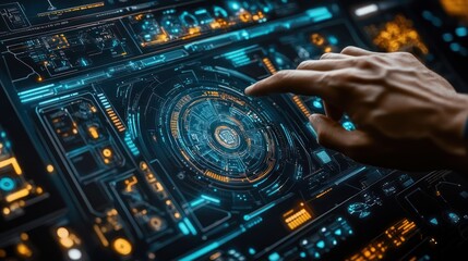 Obraz premium Hand interacting with futuristic digital interface. (3)