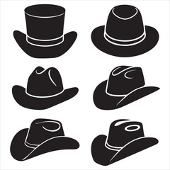 SET OF VECTOR VARIOUS COWBOY HATS SILHOUETTES	