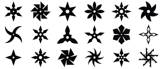 Set of ninja shuriken stars icons, Ninja Throwing Star Silhouettes. set of ninja weapon .Black vector silhouettes isolated on white background