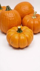 Obraz premium White-background digital art featuring pumpkins with an autumn palette white green